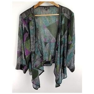City Chic Shirt Open Front Sheer Printed Sz Large